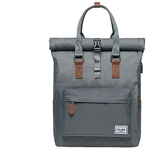 Casual polyester backpack with cover opening showing laptop pocket and interior organisation