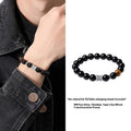 Mens black obsidian bracelet with silver prayer wheel and 10mm beads
