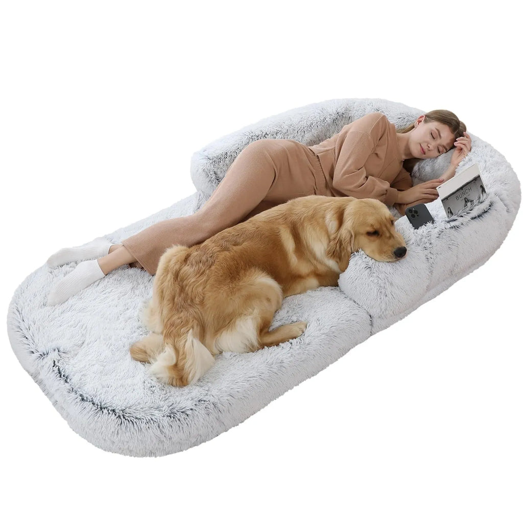 Human pet sofa dog bed in cloth, 180x115x25cm, long hair light grey or dark grey, removable and washable.