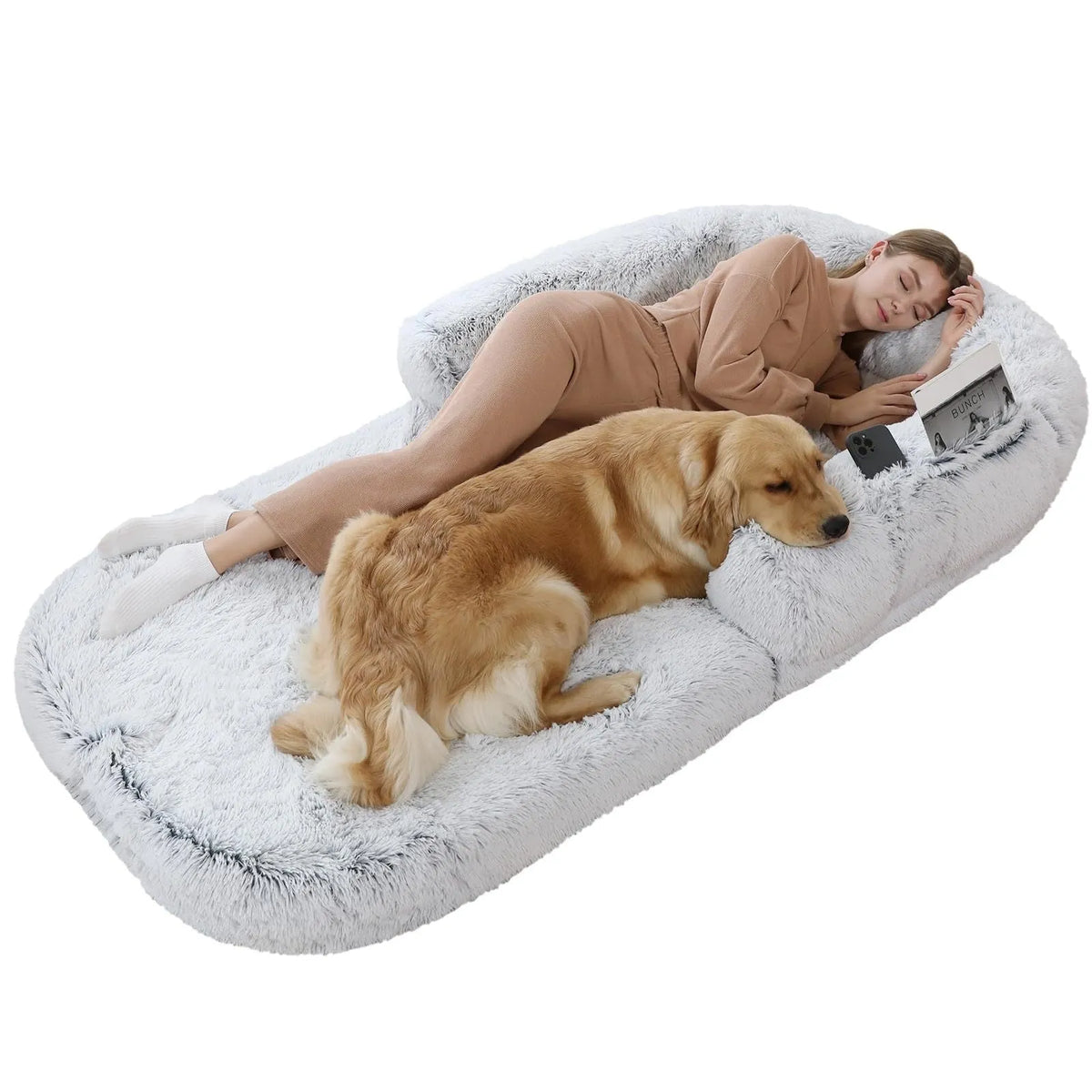 Human pet sofa dog bed in cloth, 180x115x25cm, long hair light grey or dark grey, removable and washable.