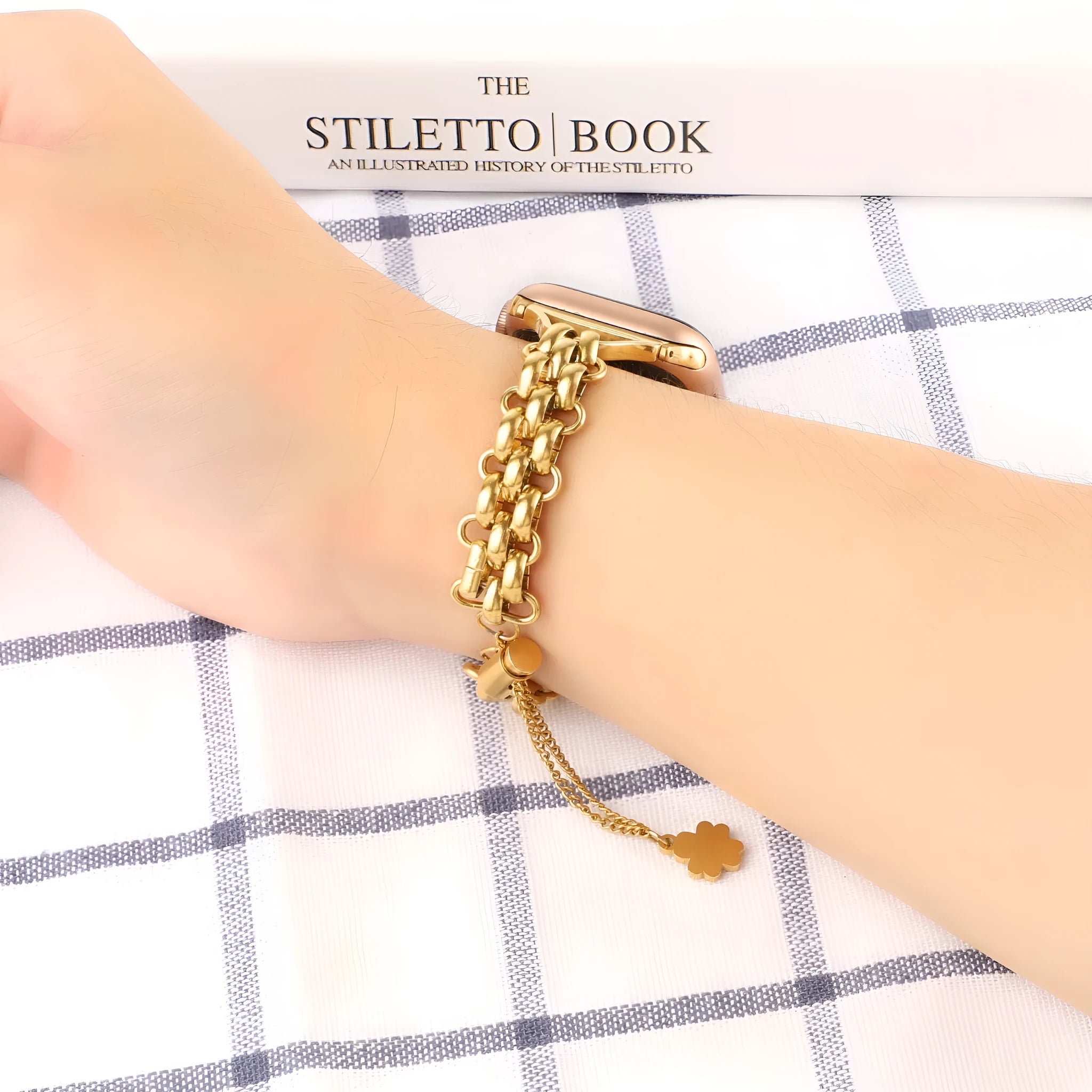 Stainless steel double row chain watch band for Apple Watch in silver colour
