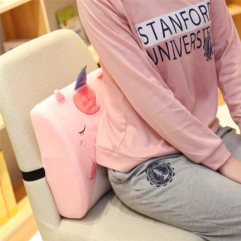 Cartoon character office cushion with removable memory foam insert on a desk chair