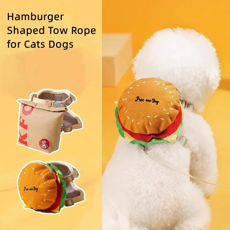 Cartoon hamburger design adjustable escape-proof vest leash for dog with backpack