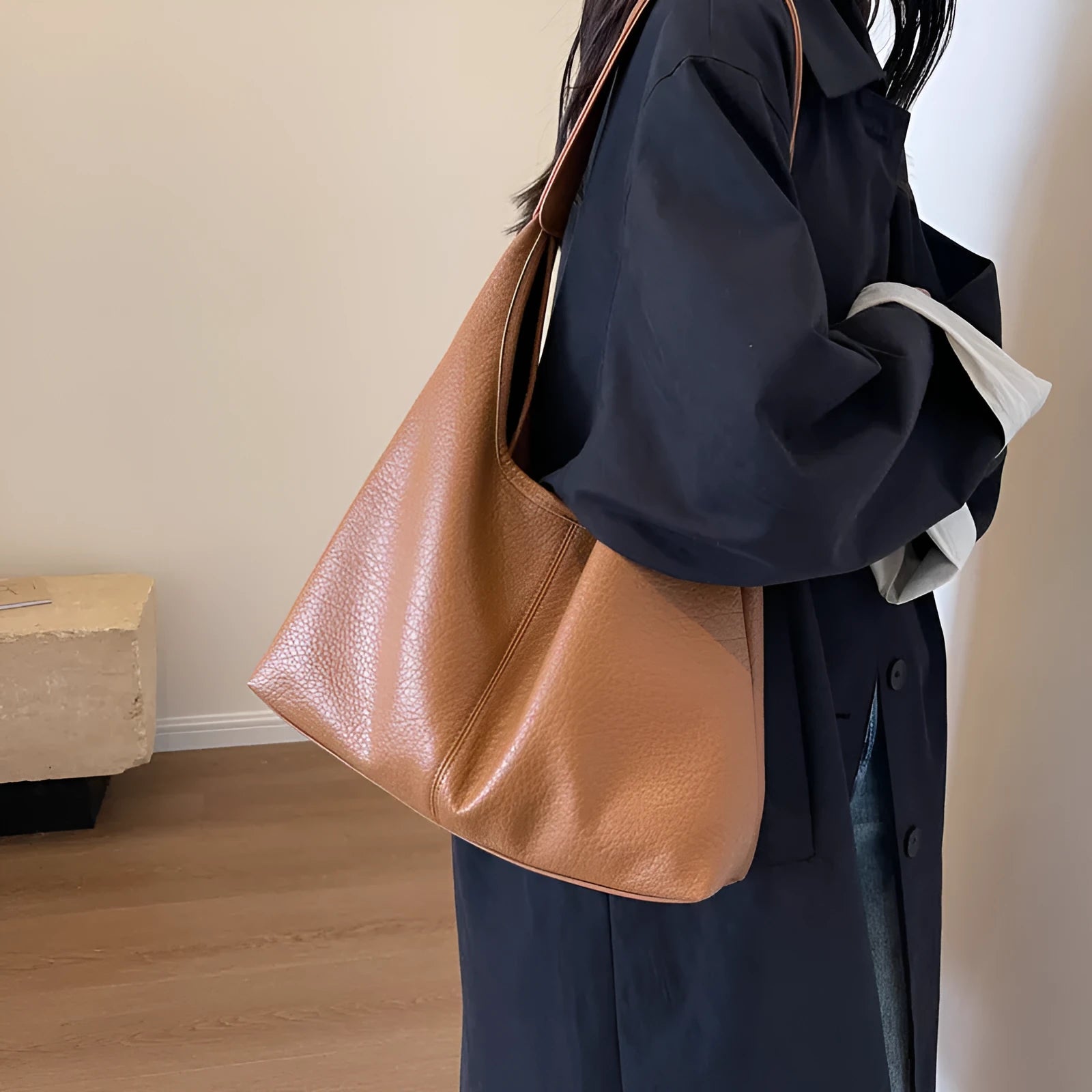 Two soft PU leather handbags in underarm Korean style with small wallet, available in multiple colours