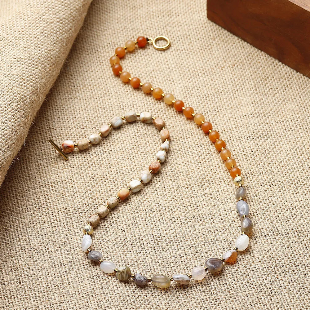 Hand-woven multi-layer bracelet with Persian Gulf agate beads in geometric design showing texture patterns