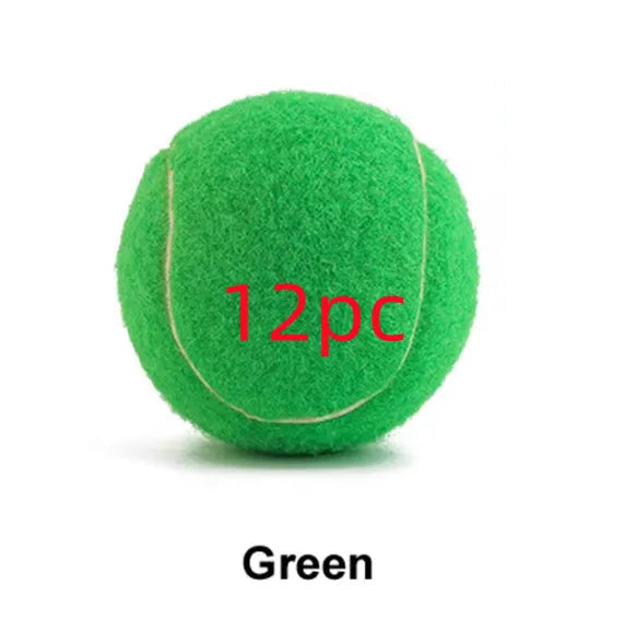 Rubber dog tennis ball toy in bright colours showing 6.3cm diameter size