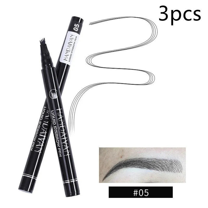 Four-head eyebrow pencil in black with colour options: light coffee, gray coffee, brown, dark brown
