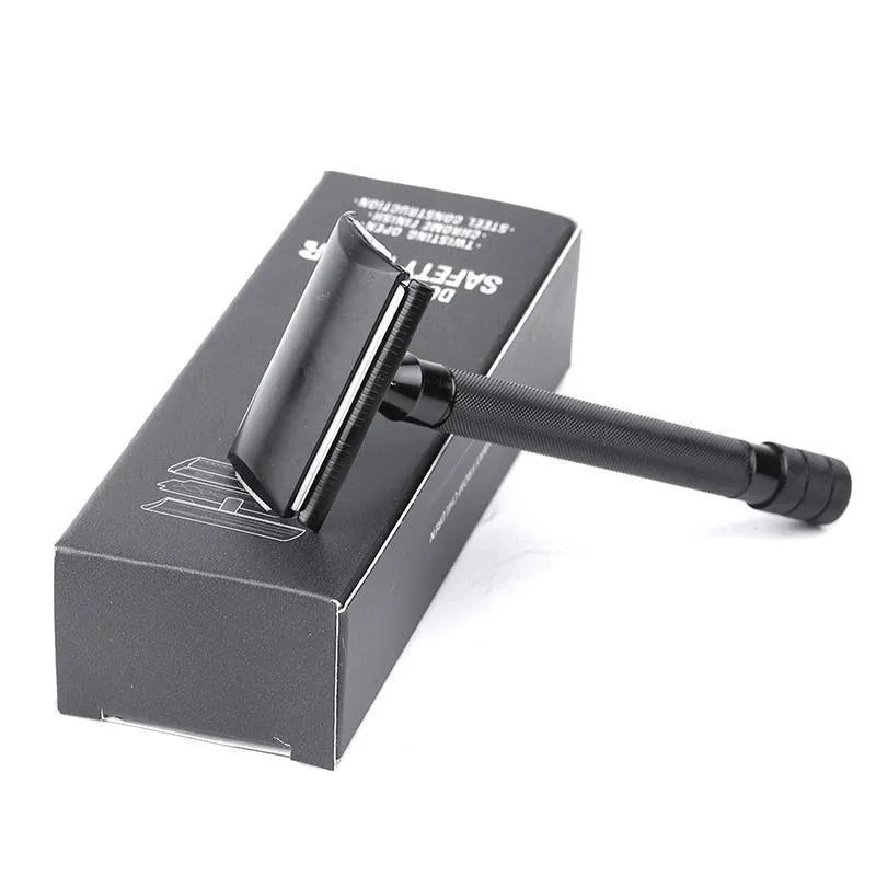 Traditional manual shaving razor scraper with brush combination set in black or silver colour