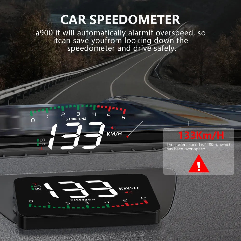 Automotive HD speed projector display with 3.5 inch LED screen, OBD interface, and compact dark housing