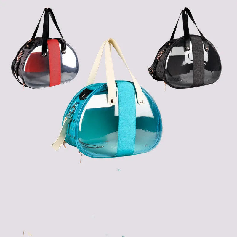 Double Fish transparent PVC pet backpack carrier for small dogs and cats with locking mechanism and ventilation holes, sky blue colour