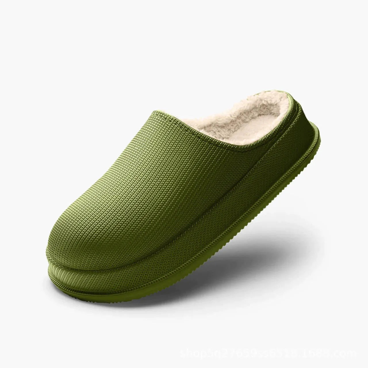 EVA autumn winter warm waterproof thick cotton slippers with shock absorbing toe cap in solid colour, side view