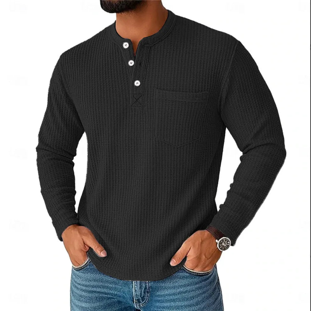 Men's long sleeve Henley shirt casual jacket with collar button front in light gray colour