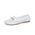 Women's flat casual shoe in black, white, or khaki with artificial PU upper and thin sole.