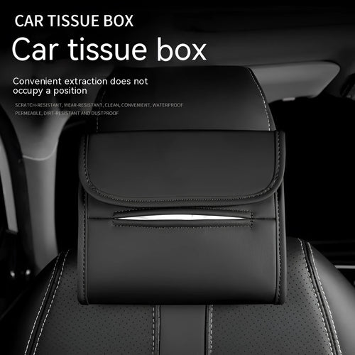 Leather car tissue box holder with elastic band mounting in five colour options