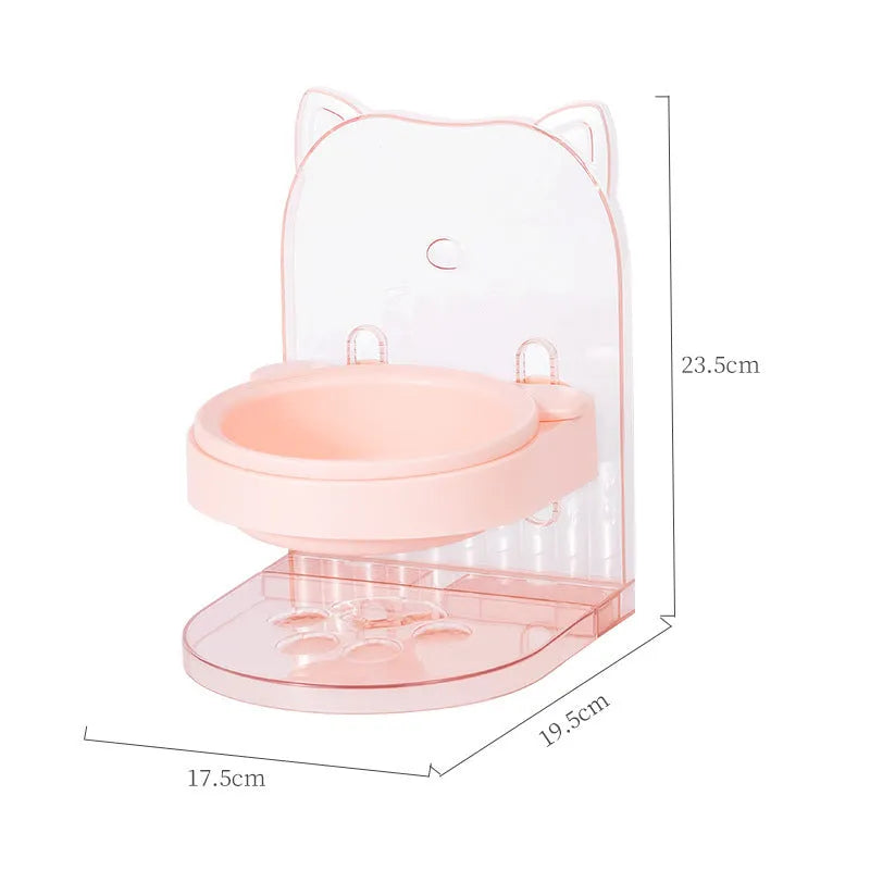 Grey cat feeding bowl with anti-spill design and adjustable height on removable hanging cage