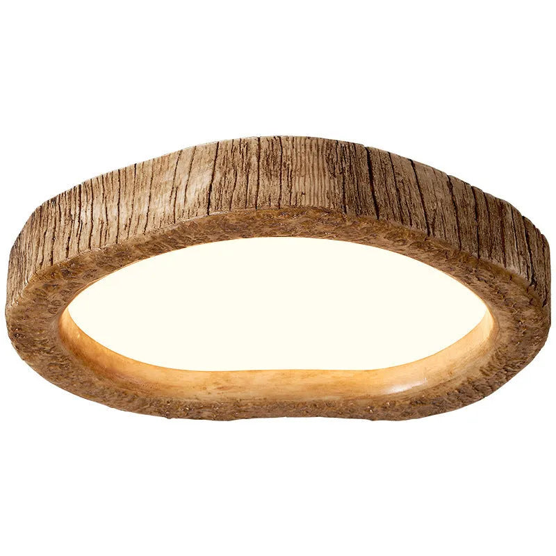 Wood grain finish Chinese-style ceiling light in three sizes: 35cm, 45cm, and 54cm round diameters.