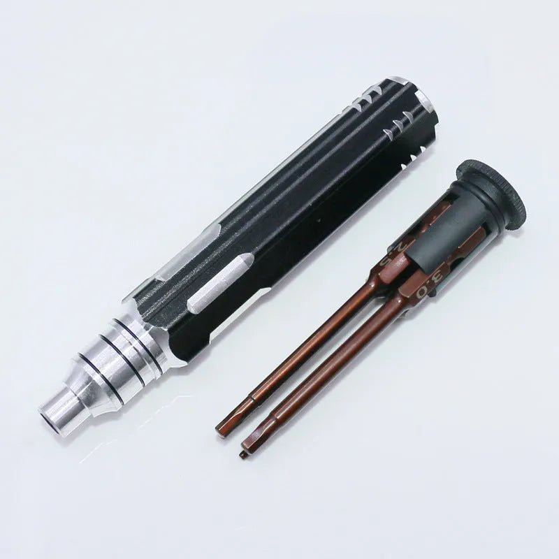 Four-in-one hexagonal screwdriver with bronze aluminium handle and four chrome vanadium steel hex bits