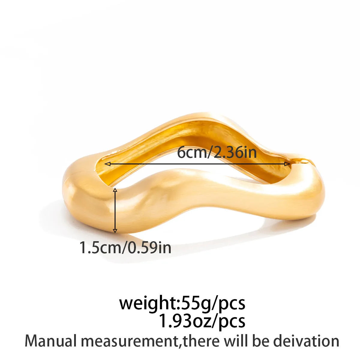 Alloy opening bracelet ellipse shape electroplated finish matte gold colour cold wind style