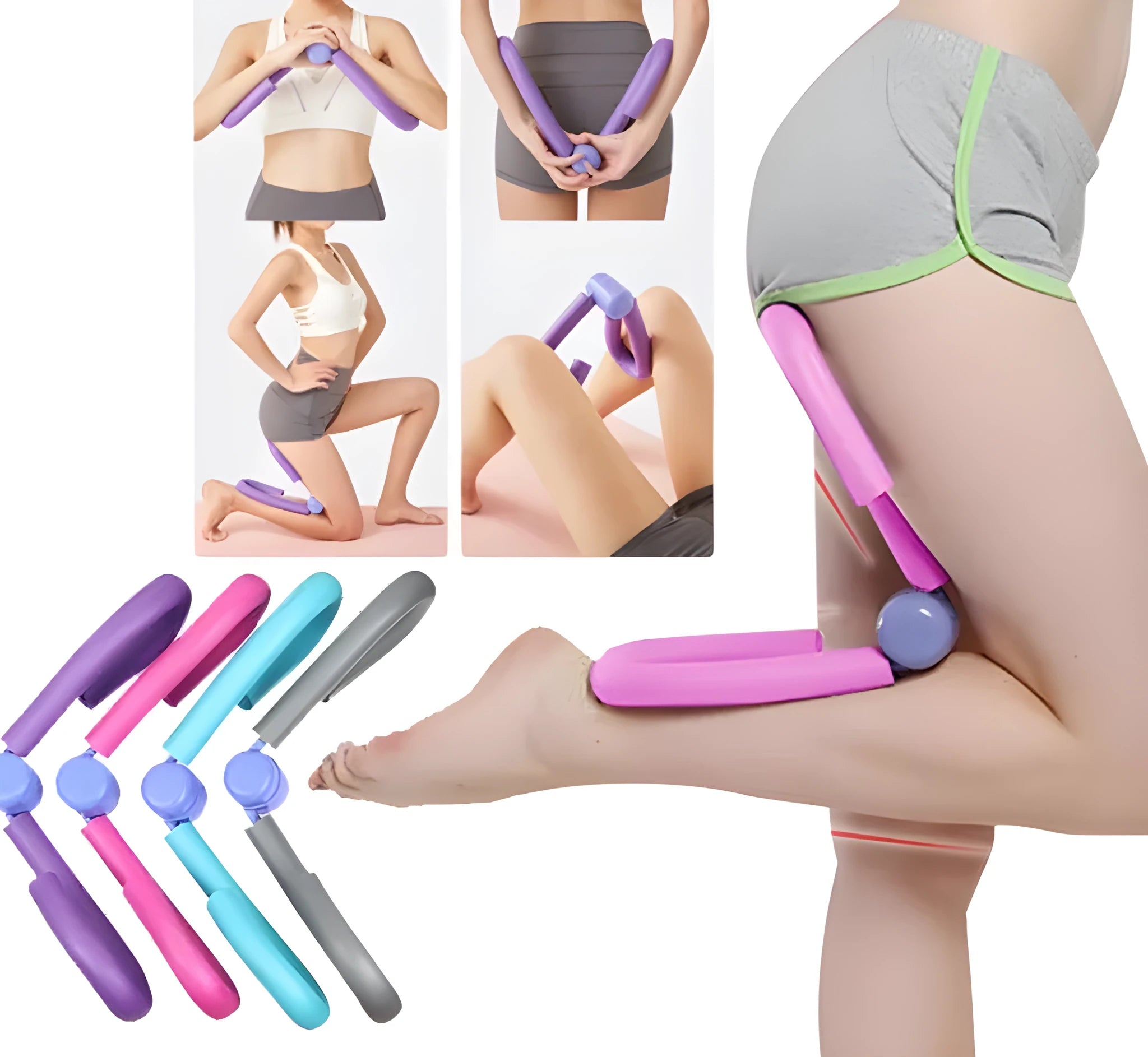 Pink PVC and foam leg exercise thigh clip with steel spring for arm, chest and waist workouts.
