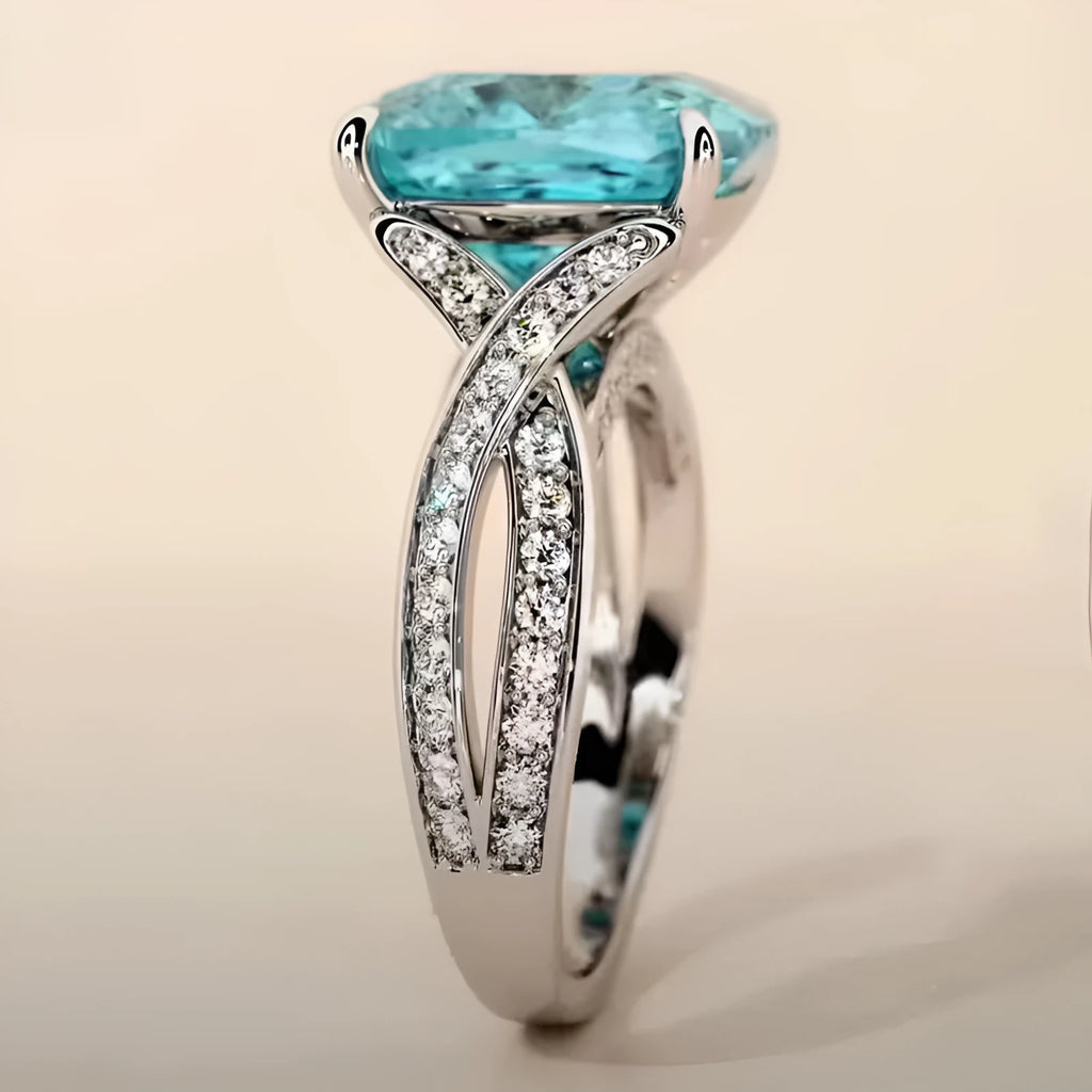 Blue luxury zircon square women's fashion ring with round cut cubic zirconia in metal setting