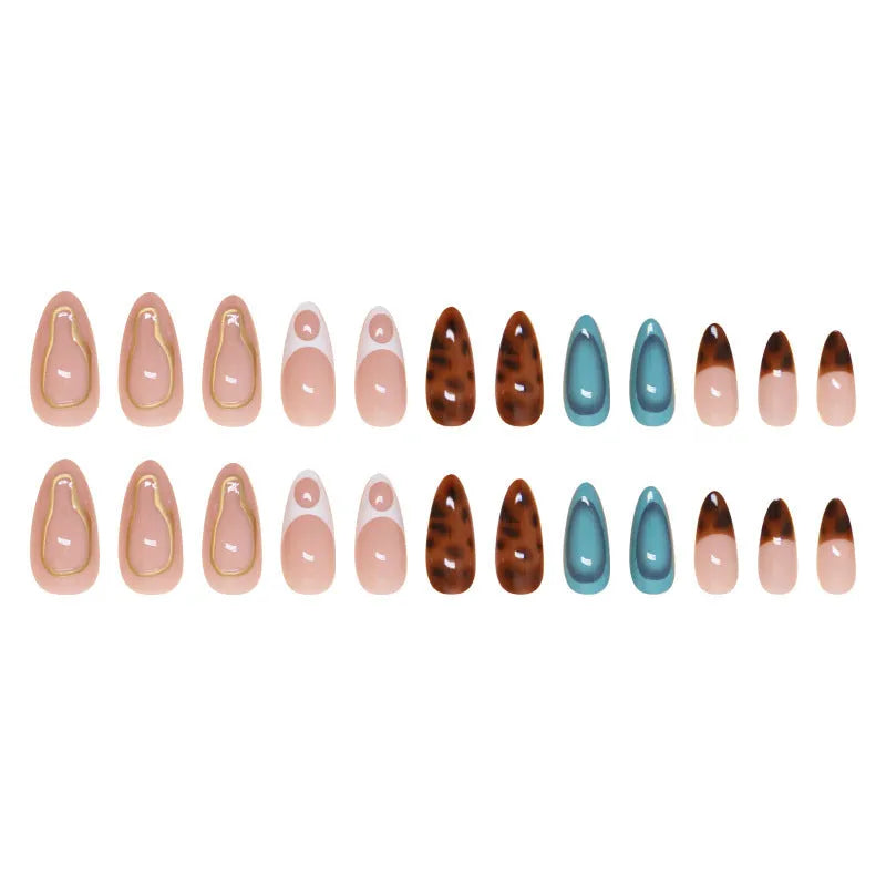 Blue and green leopard print wearable armour fake nails set, detachable plastic nails for ladies, W1734