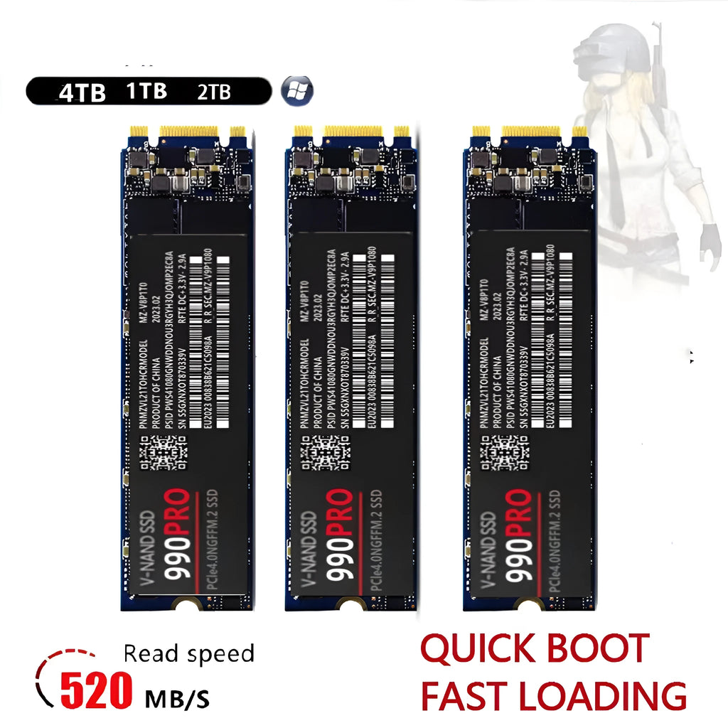 NVMe SSD 990 Pro M.2 2280 PCIe internal drive 3.8mm thick, 1TB 2TB 4TB capacity options