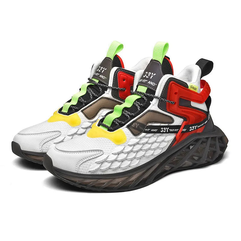 New Student Korean men's sports casual shoes in white and green with mesh upper and rubber sole side view