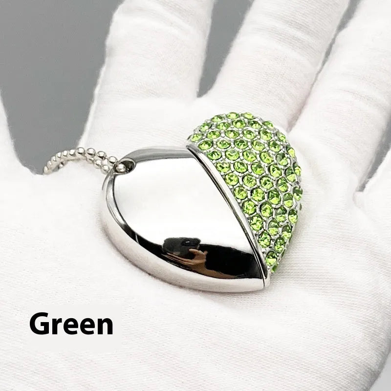 Colourful heart-shaped USB flash drive with brick pattern design on a metal body.
