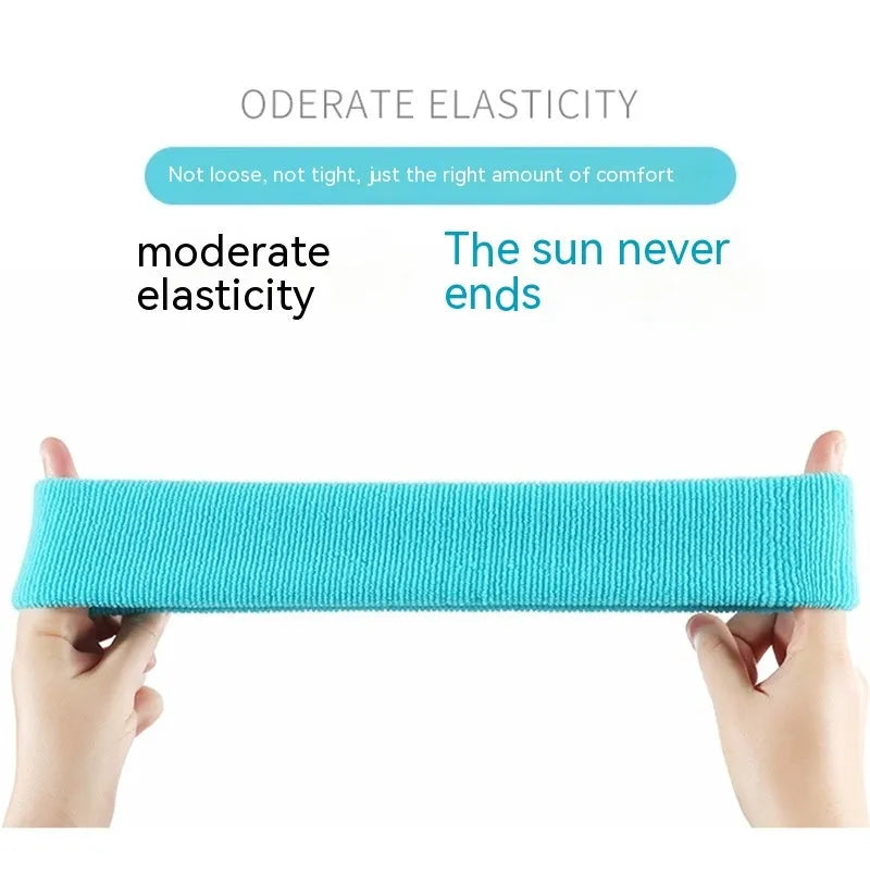 Solid colour elastic widening sports sweatband for fitness in black, red, blue, rose red, or sky blue.