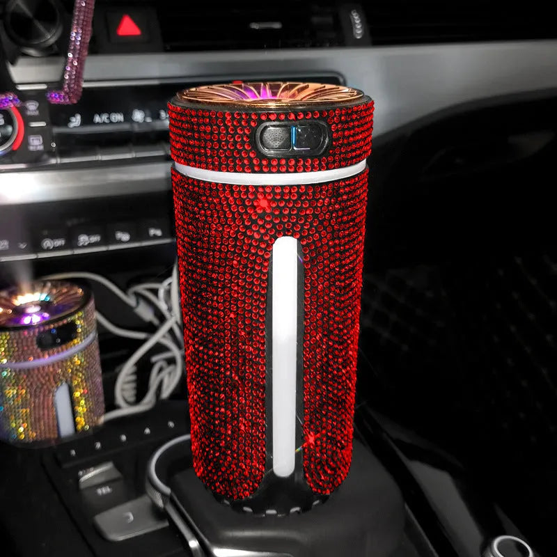 Rhinestone diamond car humidifier with colourful LED light and USB cable