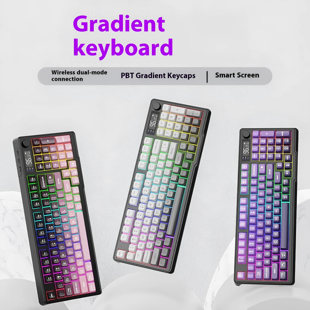 Wireless Bluetooth dual-mode keyboard with gradient belt display, ABS, 40x17x4.5cm, black and purple
