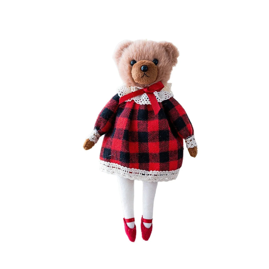 Cotton plaid fabric plush bear dolls in gentleman and princess bear cartoon designs