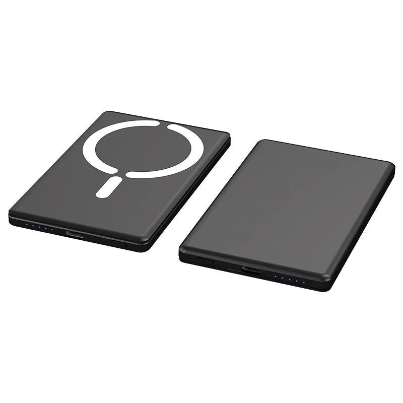 Ultra-thin 9mm magnetic power bank in alloy shell showing four colour options