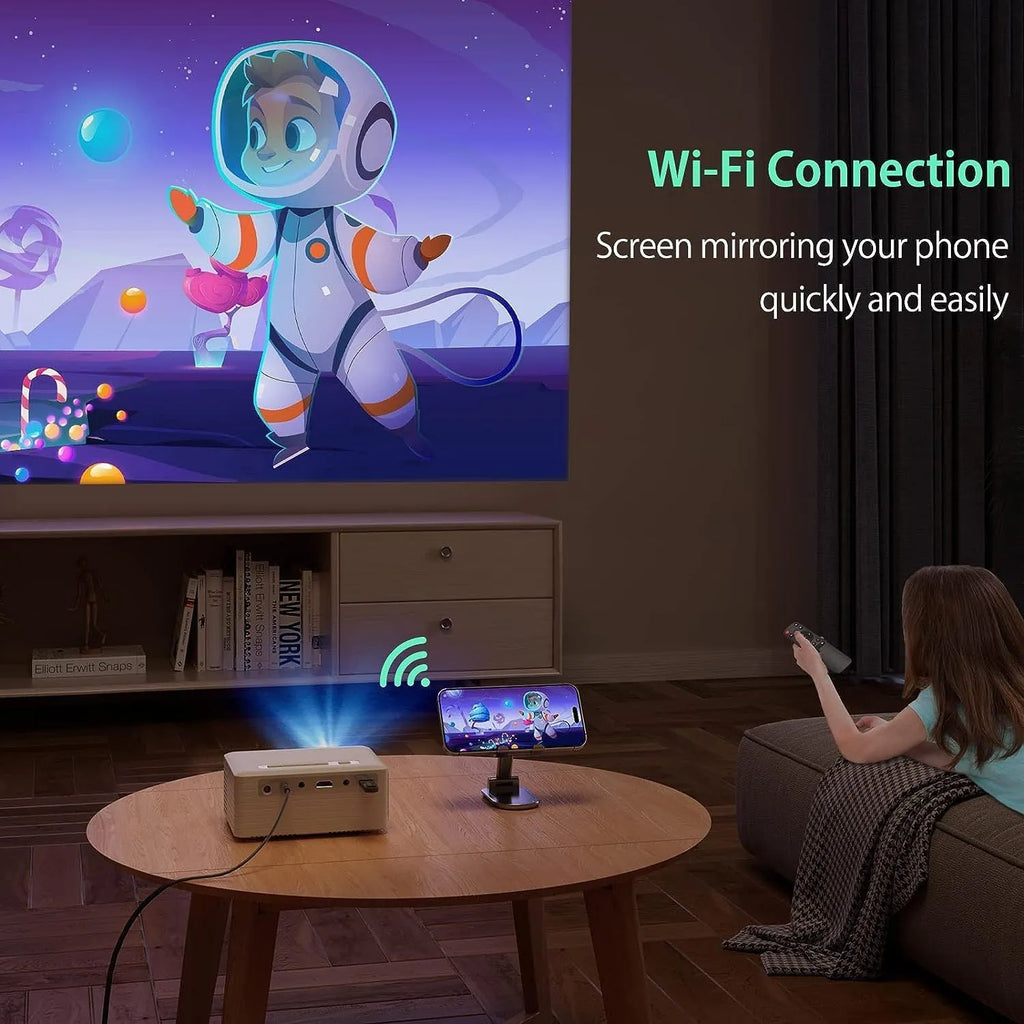 WIFI wireless projector with Bluetooth, 720p HD, Smart Android, 3200 lumens brightness, white finish