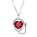 Women's copper stethoscope pendant necklace with electroplated red diamond colour finish