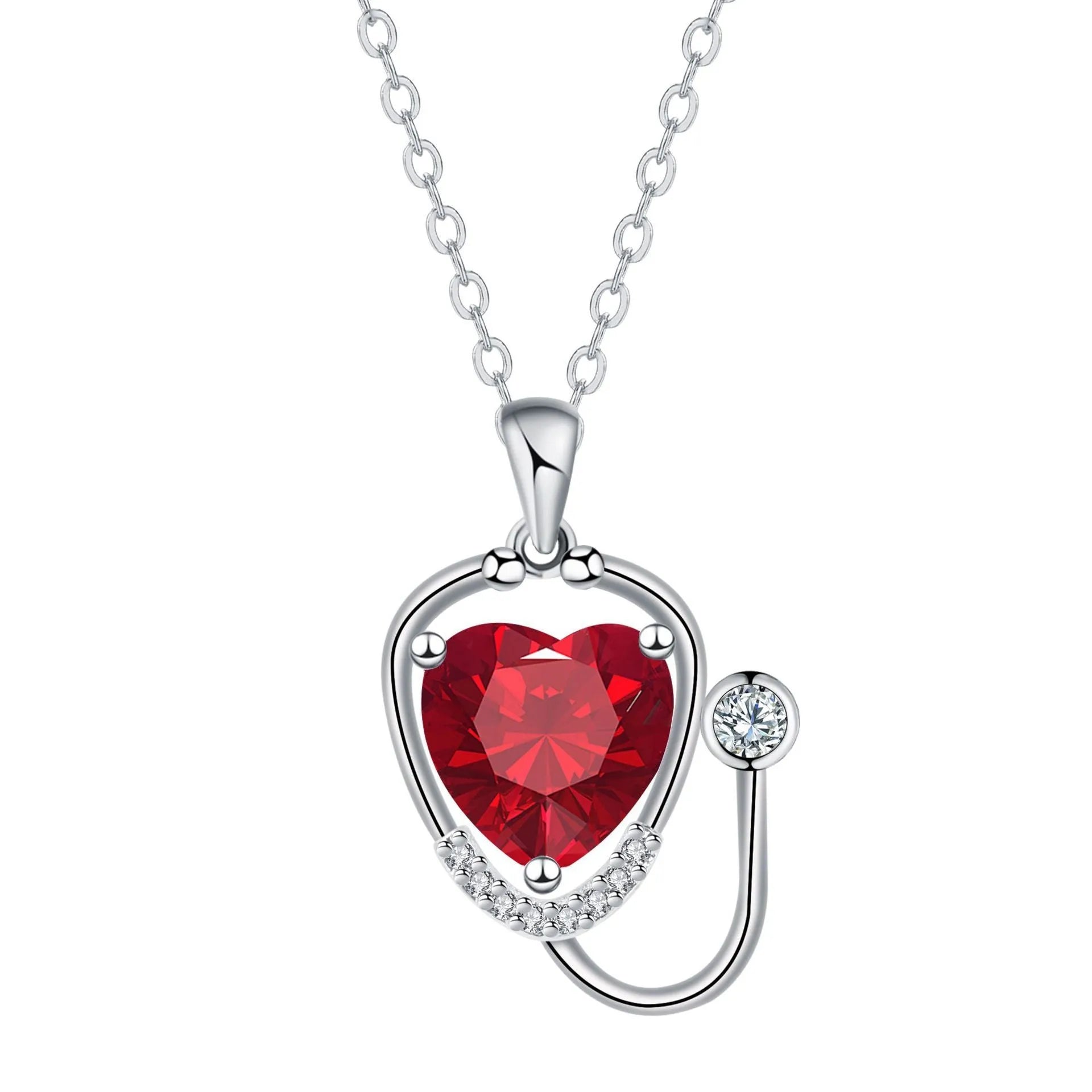 Women's copper stethoscope pendant necklace with electroplated red diamond colour finish