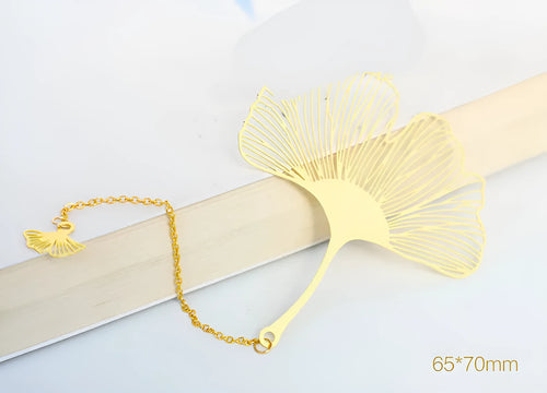 Brass metal bookmark with hollow plating decorative leaf pattern and rose gold tassel