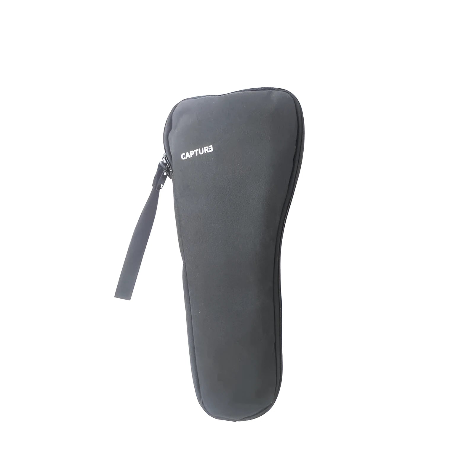 Black cloth padded storage bag for a mobile phone gimbal, shown with an open zip revealing a soft interior and mesh pocket.