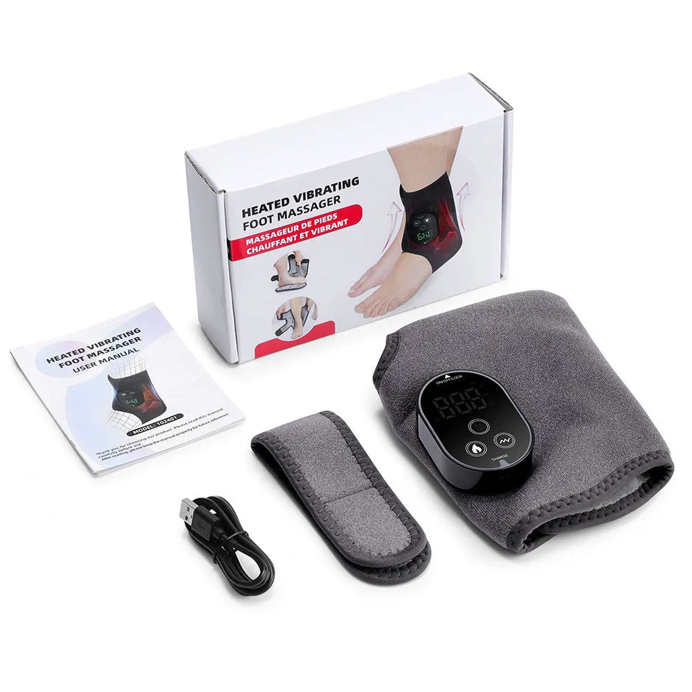 Electric heating ankle and wrist guard massager in gray with data cable for hot compress and vibration