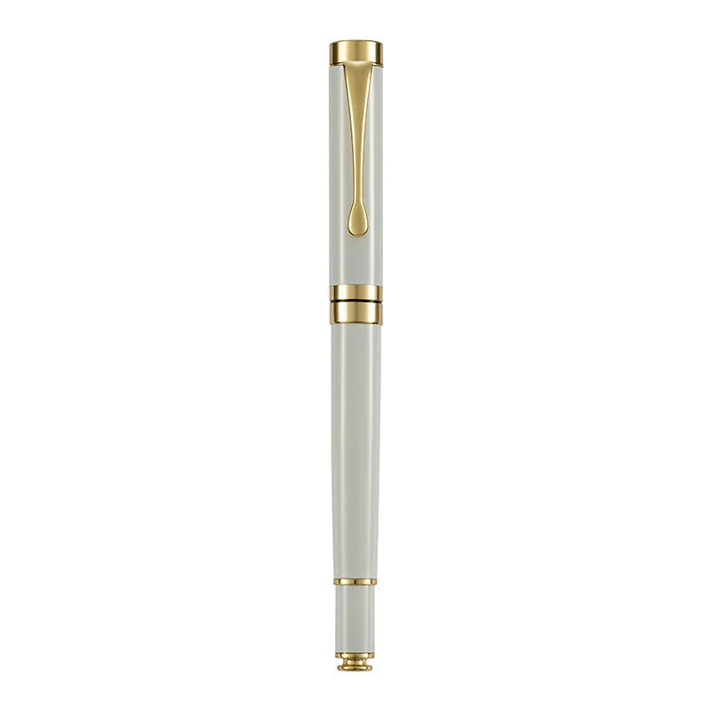 Metal fountain pen with fine F-0.5mm nib, black gold clip finish, 140mm length