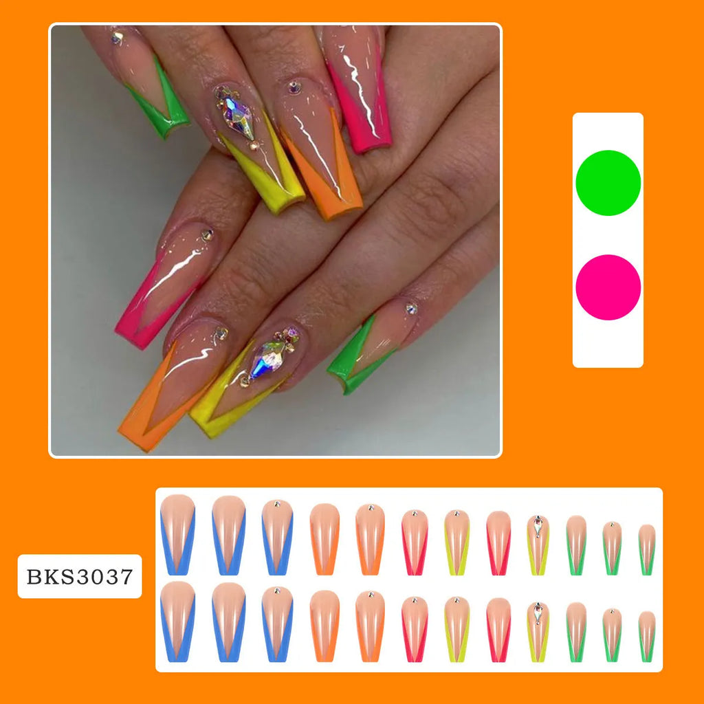 Detachable false nail tips with diamond colour French design and cartoon love patterns