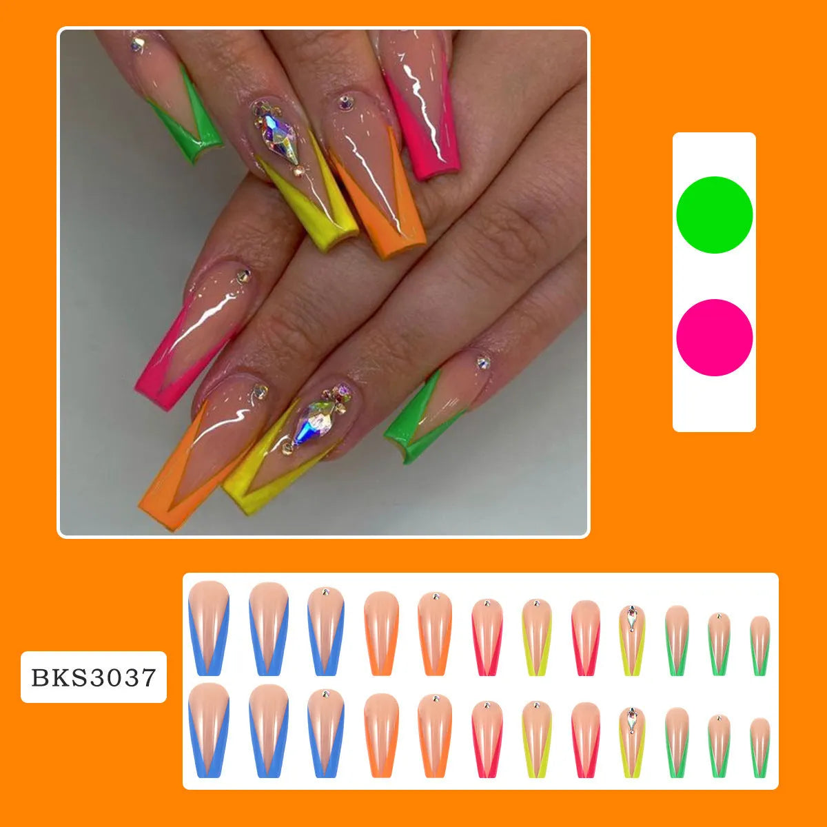 Detachable false nail tips with diamond colour French design and cartoon love patterns