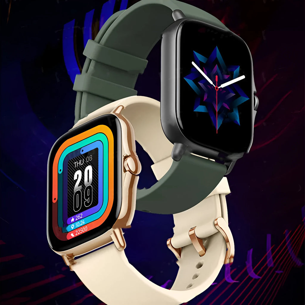 GT20 black smartwatch with alloy case and silicone strap on a wrist