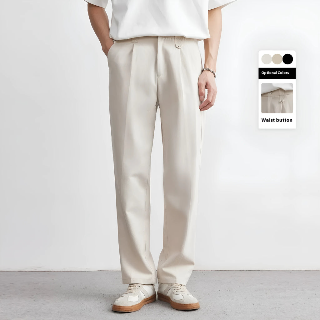 Men's straight drooping casual pants in khaki, black, apricot, loose fit, sizes S to 3XL