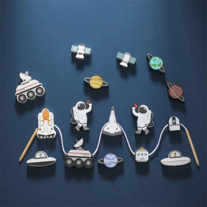 Wooden astronaut starry sky stacking building blocks toy in colour box for children aged 4-6
