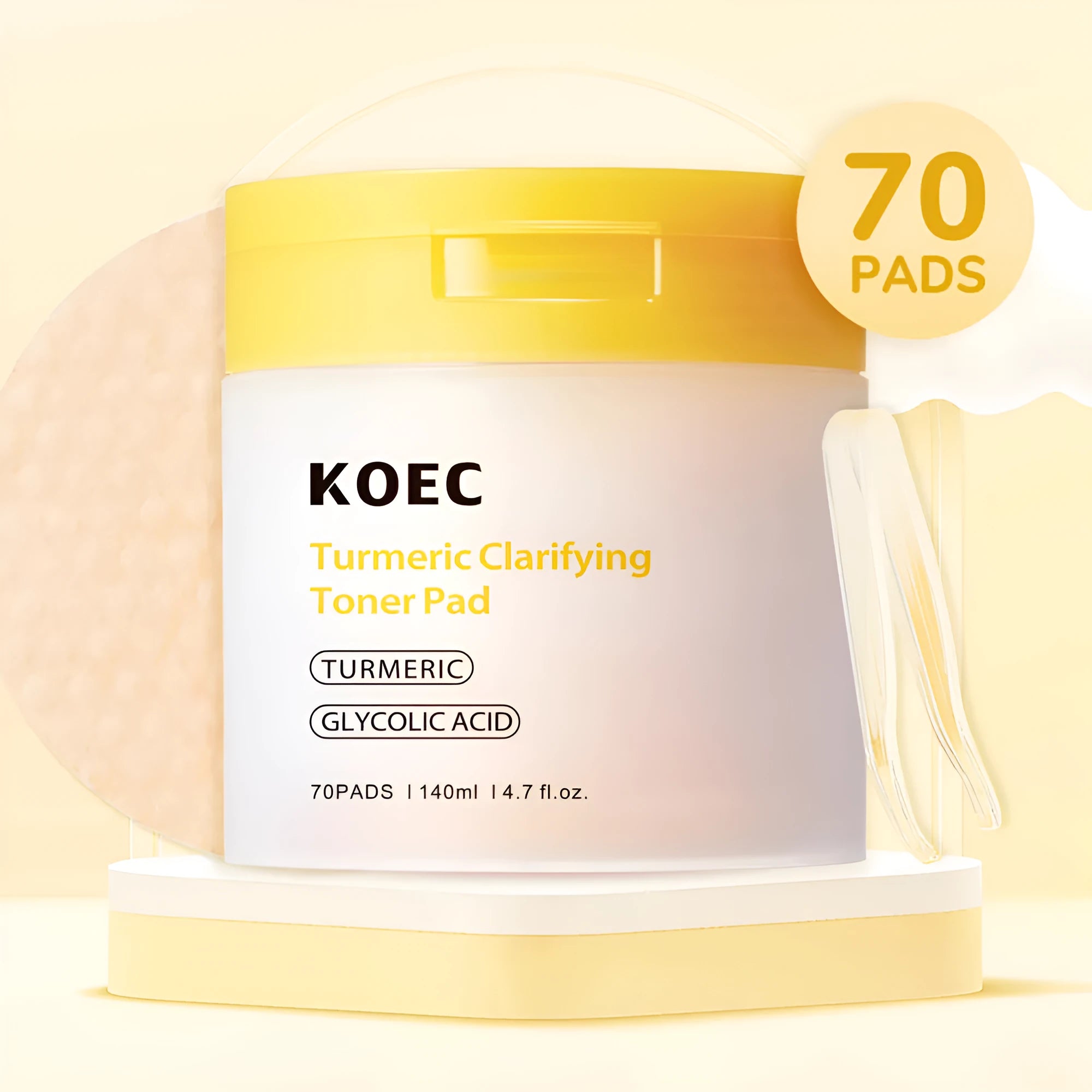 KOEC turmeric glycolic acid cotton cloth 70 count box with tweezers