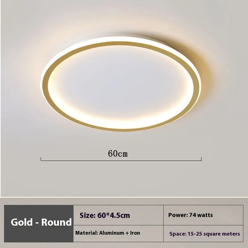 Modern minimalist LED ceiling lamp in gold finish with stepless dimming control