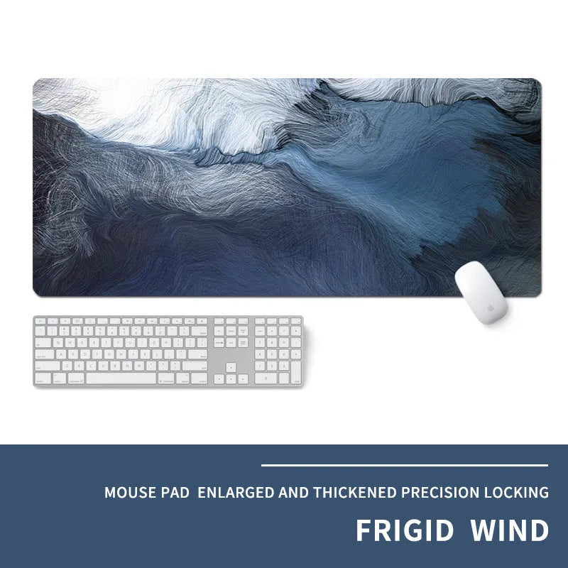 Oversized natural rubber mouse pad with thermal transfer printed cold-themed design for computer gaming desk