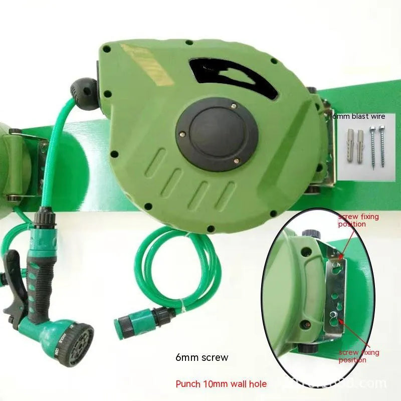 Automatic retractable hose reel with 10 metre PVC water pipe for car washing and garden watering