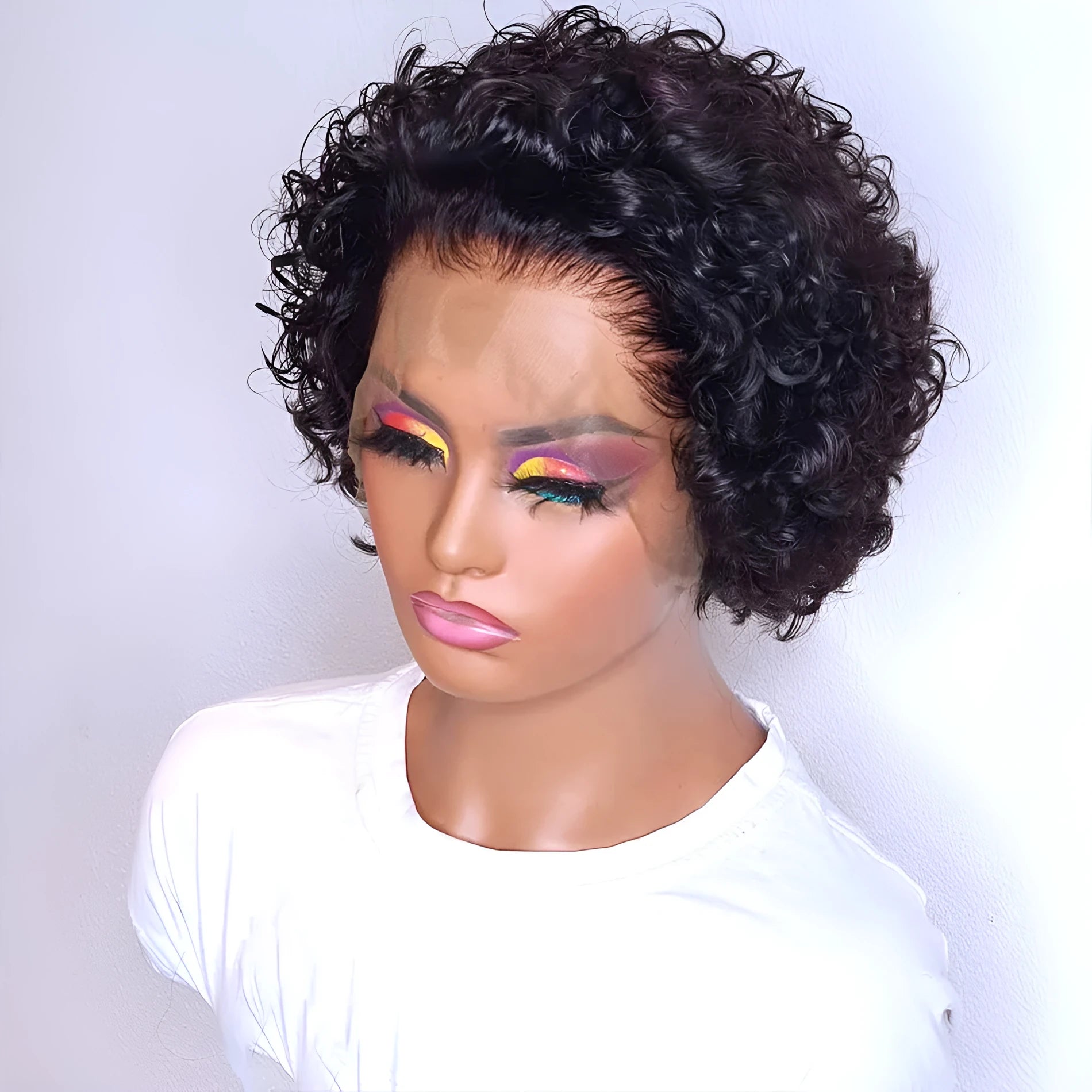 Black short pixie wig with 13x1 lace frontal and pre-plucked hairline made from human hair